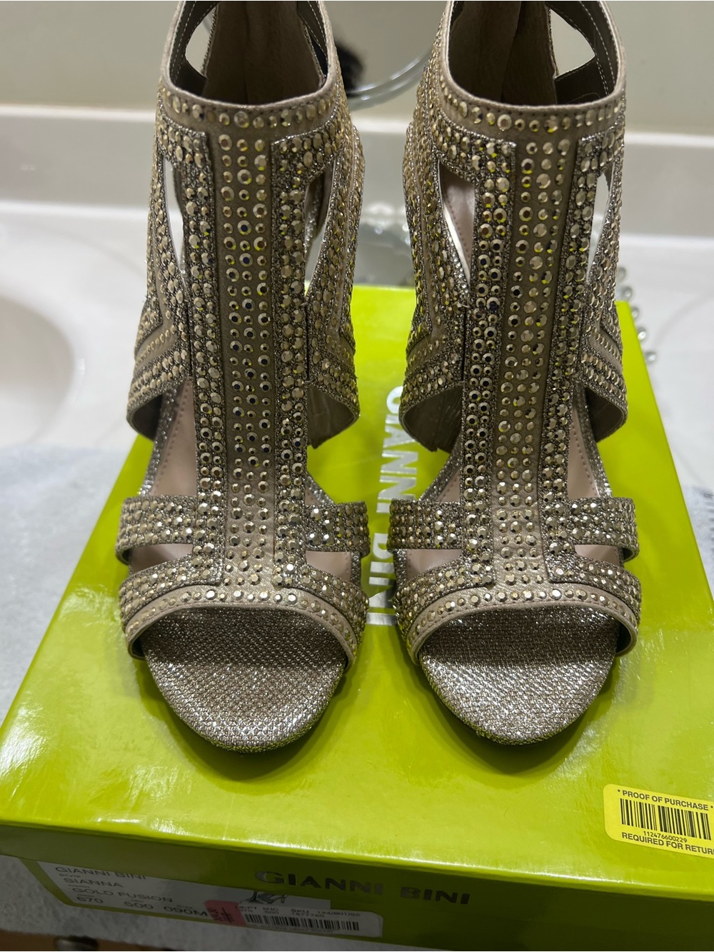 Gianni Bini Champagne Gold Rhinestone Cutout High Heel Sandals